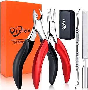 Orelex Nagelschere Set, Edelstahl Pediküre Nagelknipser, Ergonomische Komfort Langgriff Maniküre Clipper, 4 Stück Set Fußnagelzange - Nagelpflege mit Geschenkboxe