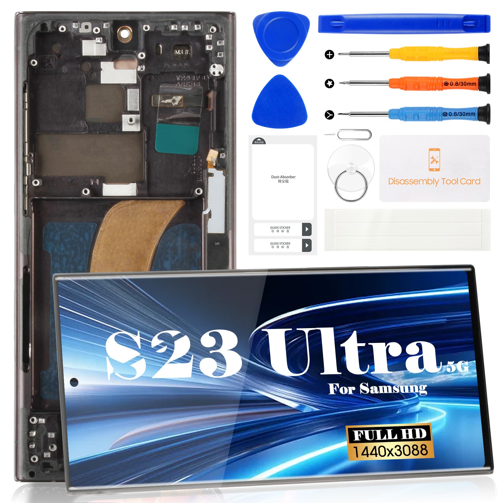Photo 1 of TFT for Samsung S23 Ultra Screen Replacement for Samsung Galaxy S23 Ultra 5g LCD Display for Samsung SM-S918 Touch Screen Digitizer Assembly Repair Kits (with Frame) (Phantom Black)