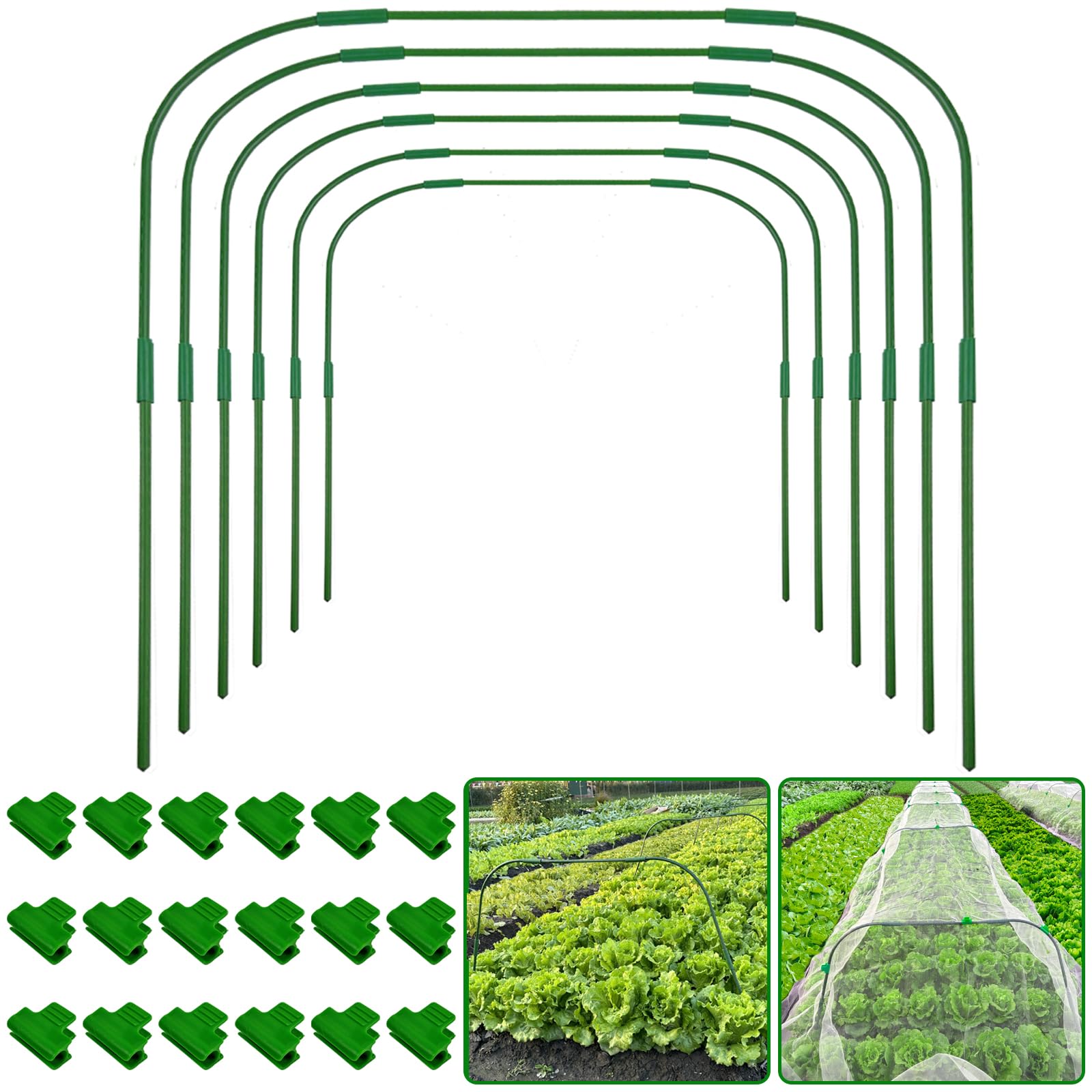 6 Packs 82x105cm Garden Hoops for Netting,Greenhouse Support Hoops with Detachable Stakes,Green Tall Plant Grow Tunnel Hoop,Rust-Free Protection Frame,Support Hoops for Garden Fabric