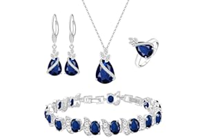 LMXXVJ Jewelry Set for Women,Teardrop Cubic Zirconia Necklace Earrings Adjustable Ring Bracelet Jewelry Set Formal Jewelry Gift