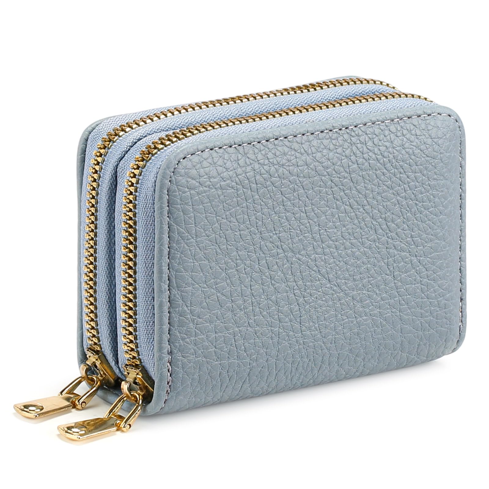 Photo 1 of FALAN MULE Credit Card Holder for Women Double Zipper Small Leather Card Case Wallet