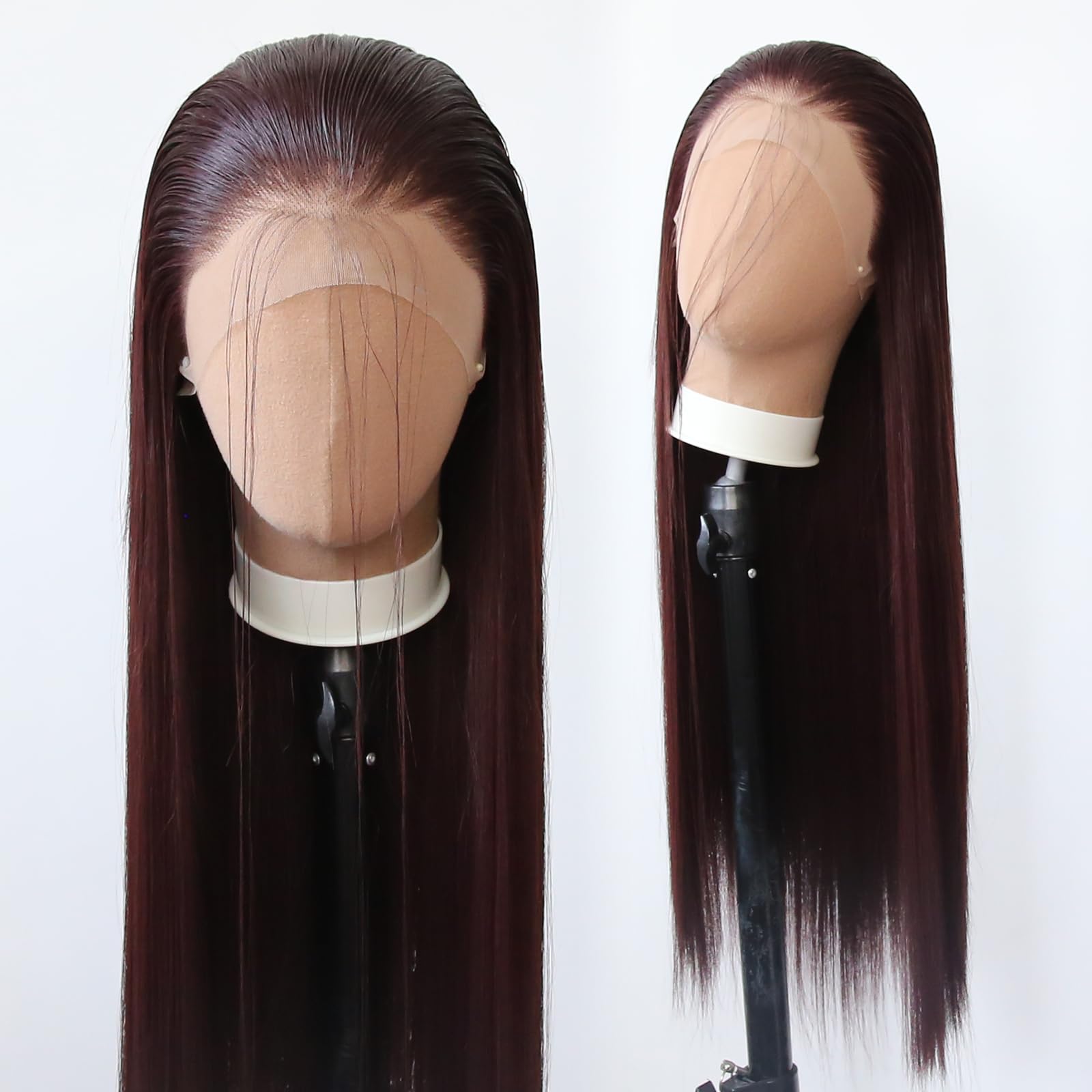 Towarm 99J Burgundy Wig Long Straight Burgundy Synthetic Lace Front Wigs Pre Plucked Natural Hairline with Baby Hair for Black Women Heat Resistant Fiber Hair Cosplay Daily Wear Wig (99J)
