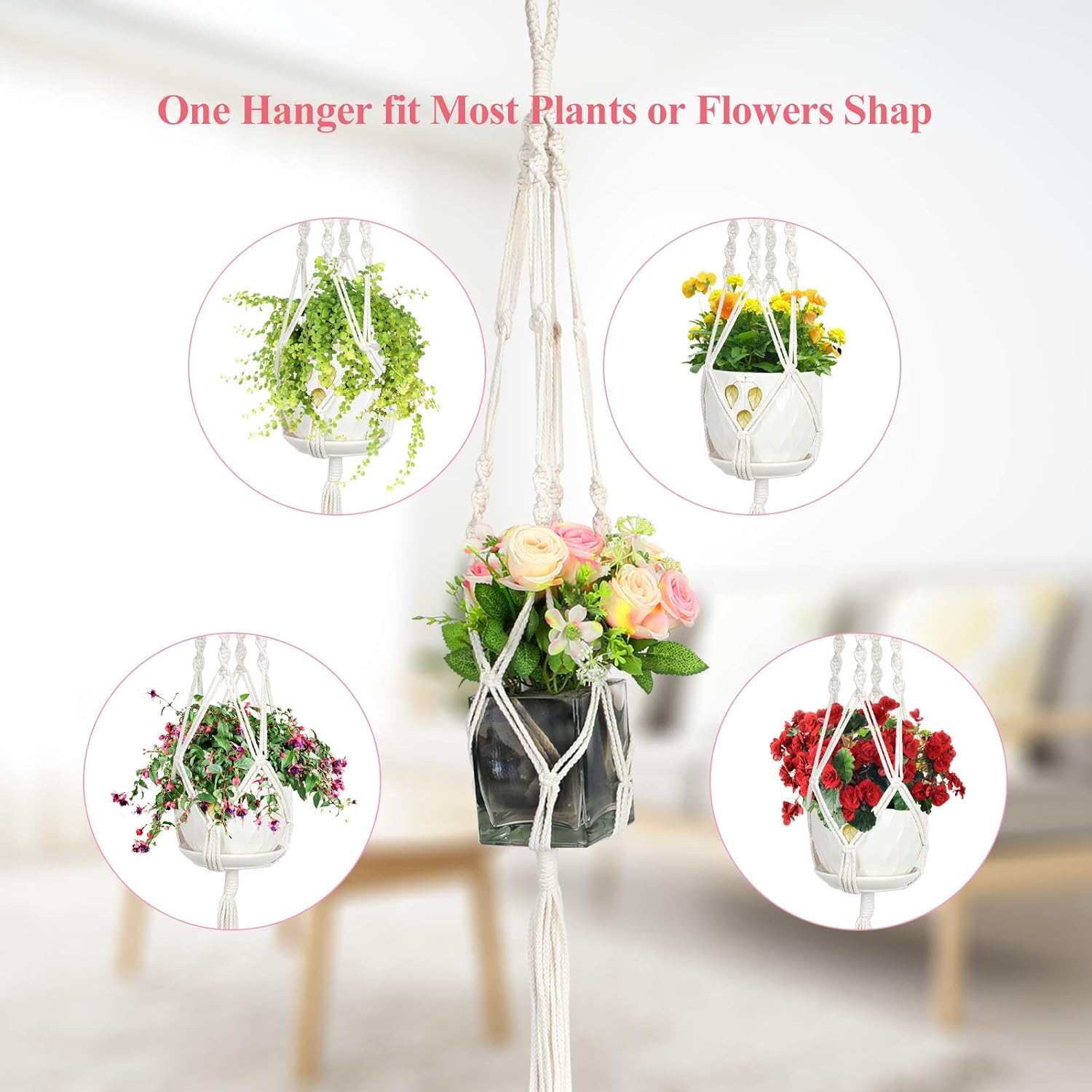 Purnap 2 Pack Macrame Plant Hangers with 2 Hooks, Handmade Indoor Outdoor Hanging Planter Holder Basket Flower Pot Holder Cotton Rope for Garden Home Decoration, 4 Legs, 42" Length: Garden & Outdoor