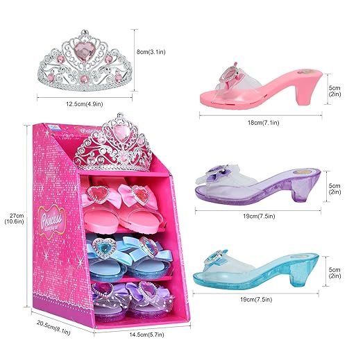 Mastom Girls Play Set! Princess Dress Up Shoes and Tiara (3 Pairs of Shoes  Tiara) Role Play Collection Fas