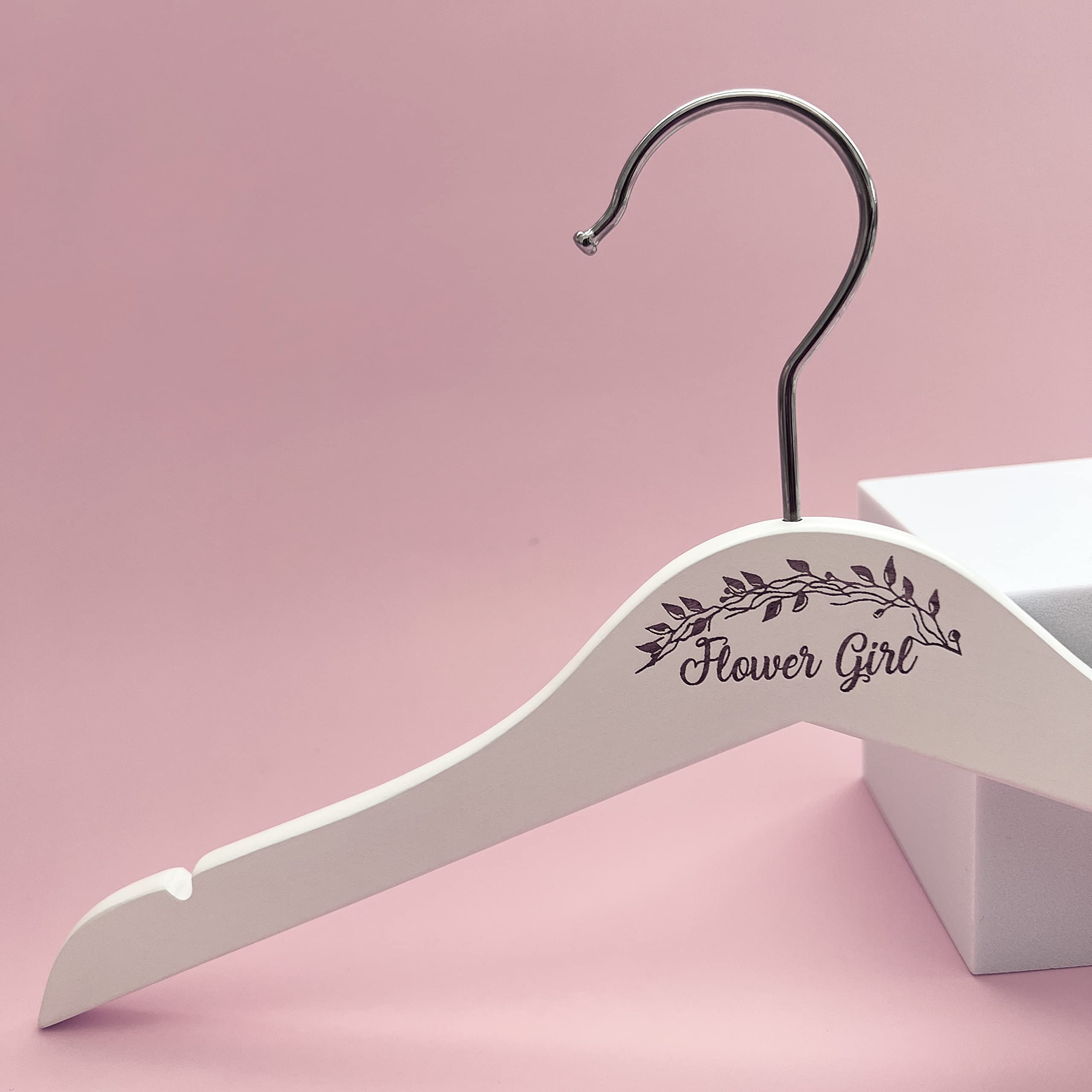Wooden Wedding Coat Hanger - Laser Engraved Bridal Hangers. Wedding Day Gift - Anniversary Hanger Gifts (Flower Girl - Child Hanger)