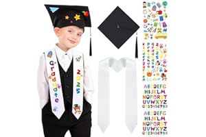 YLOLUL 6 Pcs 2025 Preschool Kindergarten Graduation Cap Stole Iron on Letter Set Unisex Cap and Graduation Sash Sublimation Blank Stole Graduation Gifts for Kids Iron on Letters for DIY Craft