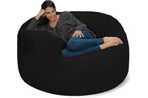 Chill Sack Bean Bag Chair - 5' Giant Memory Foam Lounge Chair with Soft Microfiber Cover – Cozy Furniture for Living Room, Dorm, & Kids' Rooms – Comfortable 5 Ft, Microsuede Lounge Sofa, Black