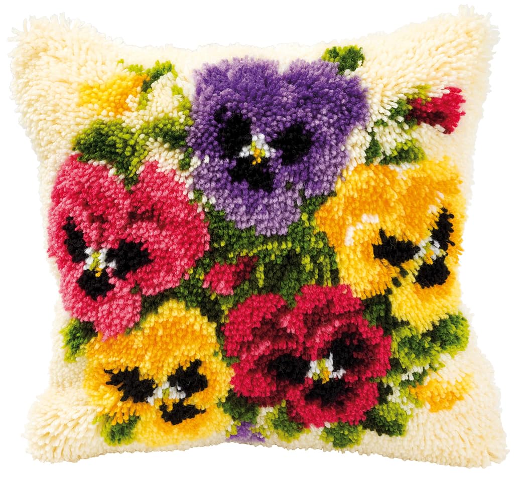 Vervaco Pansies Latch Hook Cushion, Multi-Colour