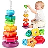 Baby Spinning Stacking Toys for Toddlers 1-3, Sensory Montessori Toys for One Year Old Girl Boy, Rainbow Ring Stacker Tower, Educational Learning Toy, Perfect Christmas Birthday Valentines Gifts