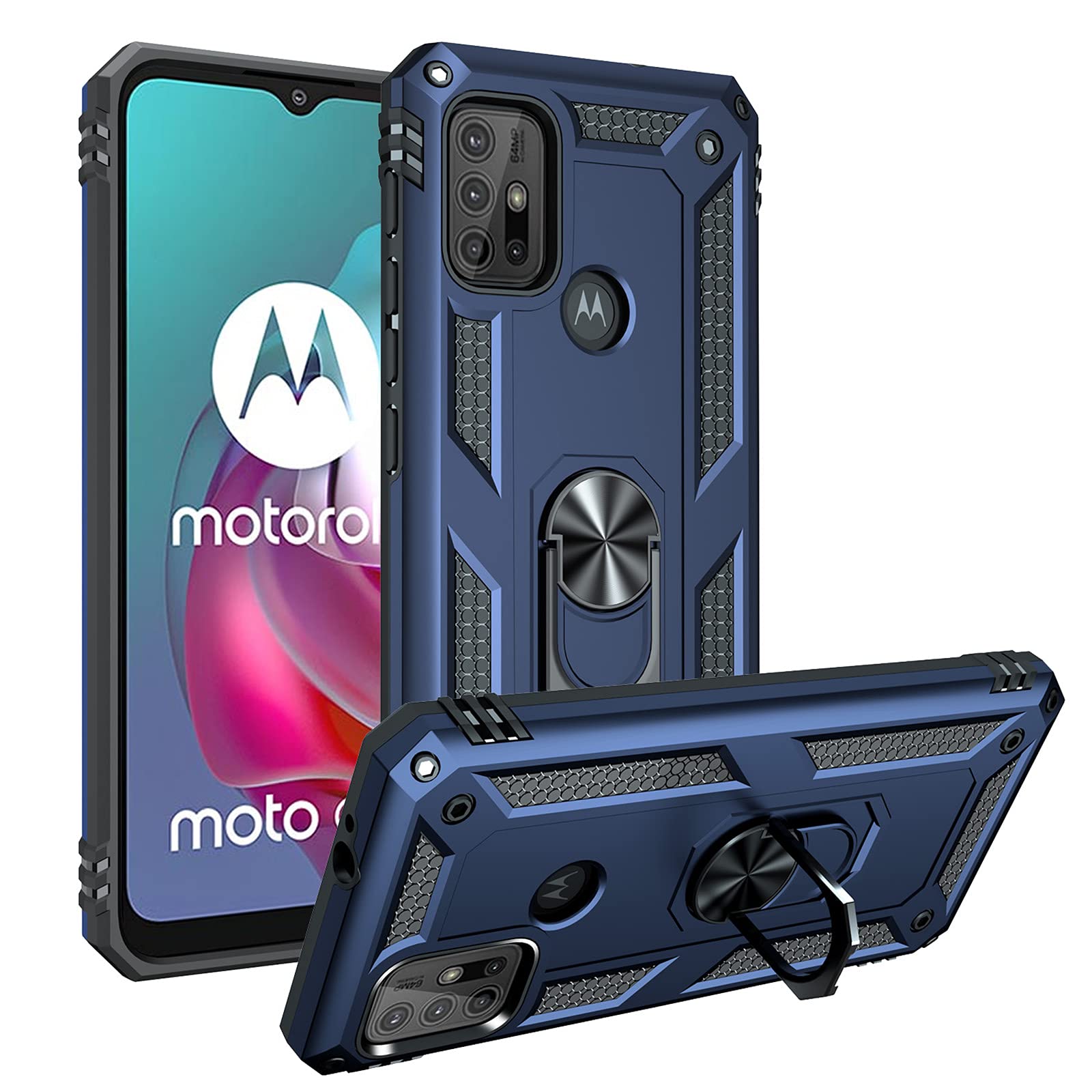 SHIEID Rugged Armor Case for Motorola Moto G30/G10 Shockproof and Bumper Back Cases with Kickstand Function Protective Phone Cover for Motorola Moto G30/G10-Royal blue