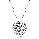 CADYNO 14K Solid White Gold Halo Pendant Necklace, 1 Carat D Color & Flawless Moissanites, 40+2+3mm Adjustable Sterling Silver Chain