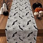 Halloween Party Decorations - Bats Spider Web Table Runner | Halloween Party Favors for Indoor Outdoor - Halloween Decor Supplies Backdrop Tablecloth for Home Office Kitchen