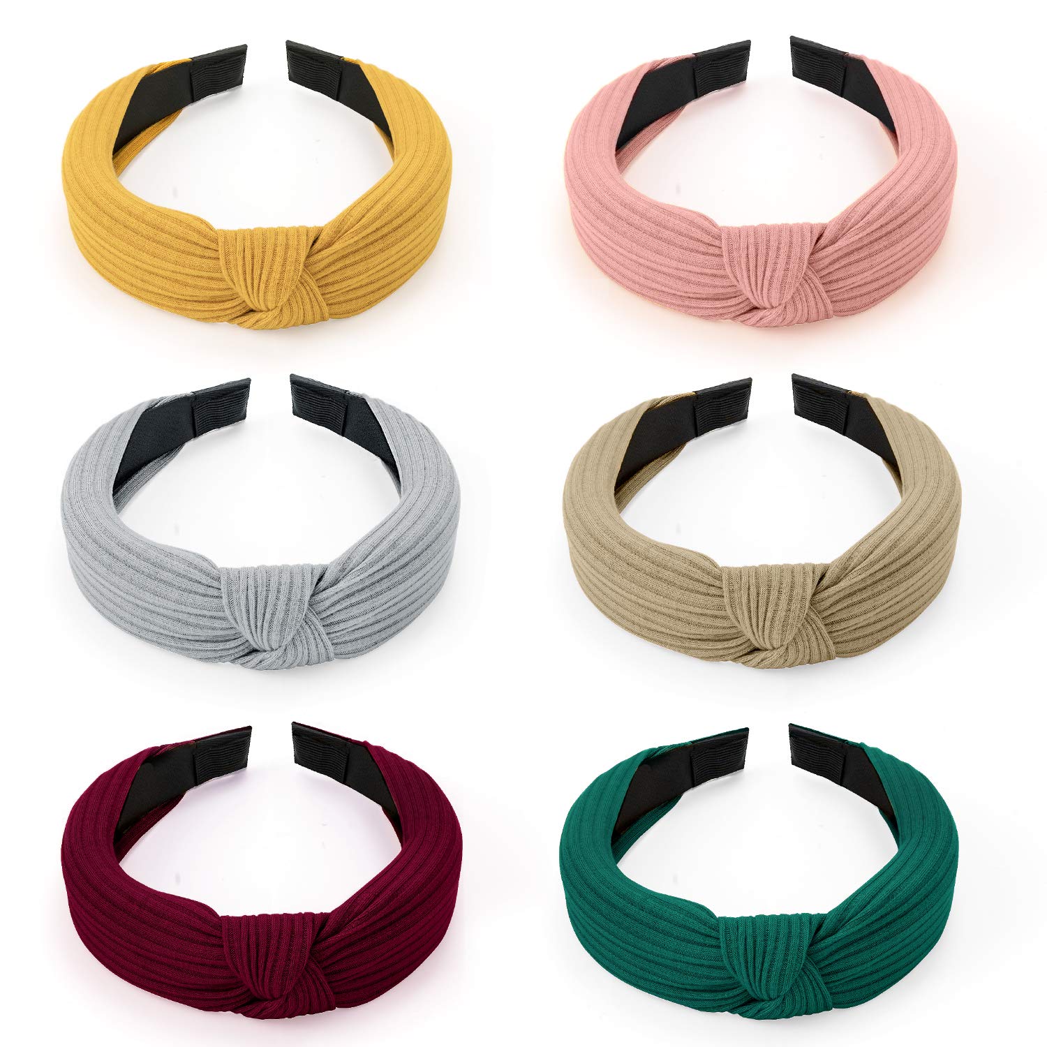 HBselect 6 Pack Women Wide Headbands, Plain Knot Turban Headband Plastic Hair Band Hair Accessories for Women and Girls