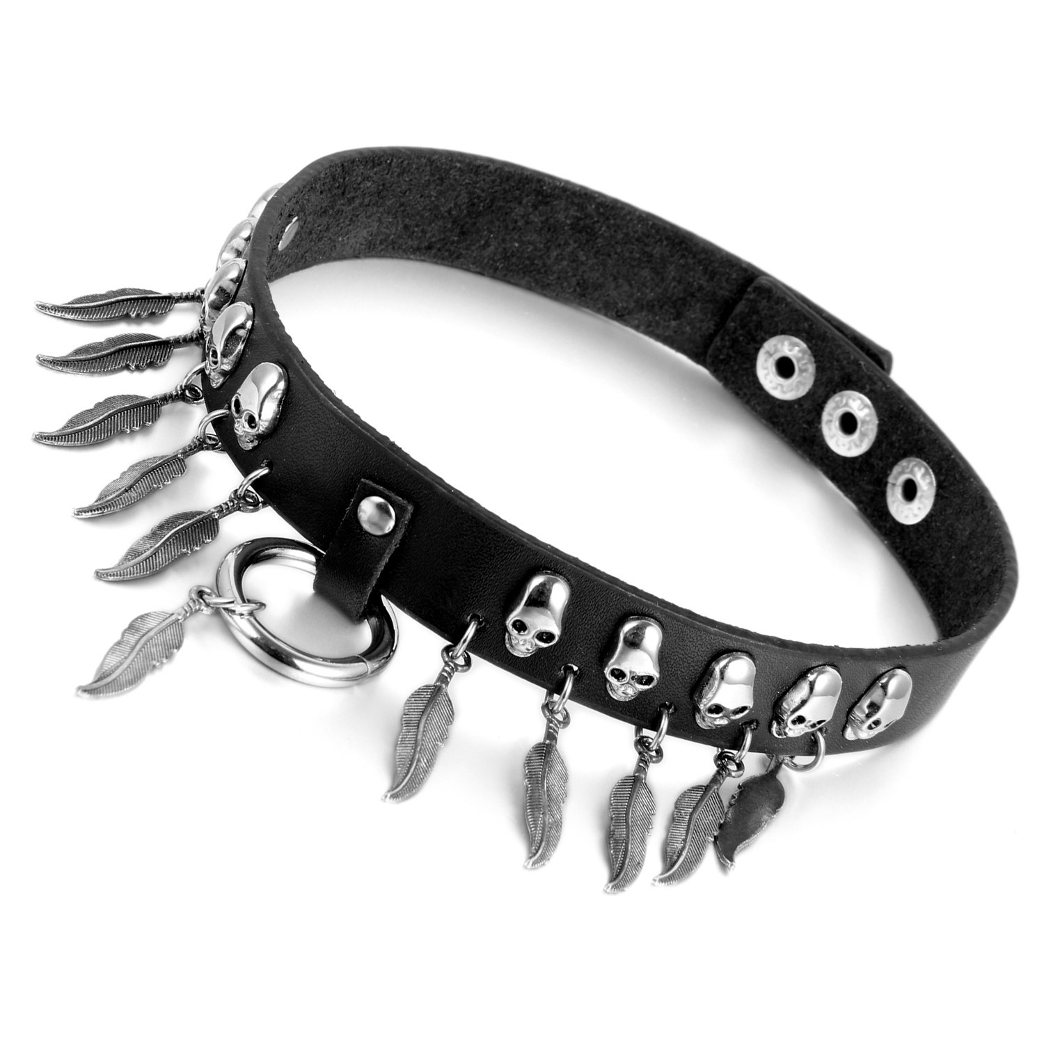 Cupimatch Vintage PU Leather Necklace Goth Rivet O-Ring Choker Collar for Women (Brown O Ring Choker)