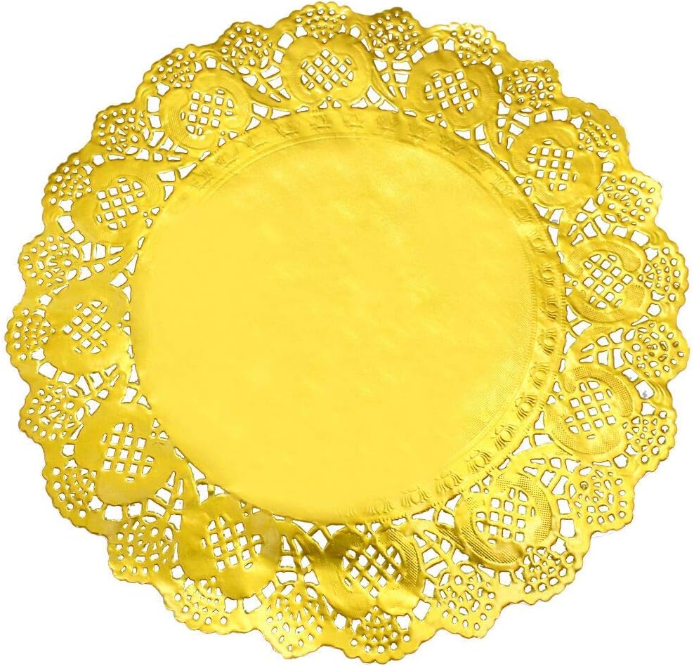 12 Inch Gold Foil Metallic Round Paper Doilies Golden Foil Paper Doilies for Party Wedding (48 Pack)