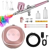 Xamanabu Airbrush Kit with Air Compressor, 25-48 PSI 10 L/min, 3 Gears Pressure Sensor Air Brush Kit with 0.3/0.5mm Nozzle/Cleaning Sets, Ideal for Nails, Makeup, Painting, Model, DIY, Cake Decor
