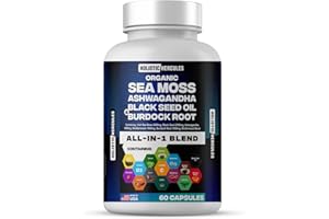 Holistic Hercules Blend: Sea Moss 9000mg, Black Seed Oil 6000mg, Ashwagandha 3000mg, Burdock 2000mg & More - Vitamin C, D3, Elderberry, Chlorophyll ACV - 60 Capsules - All in 1 Natural Blend