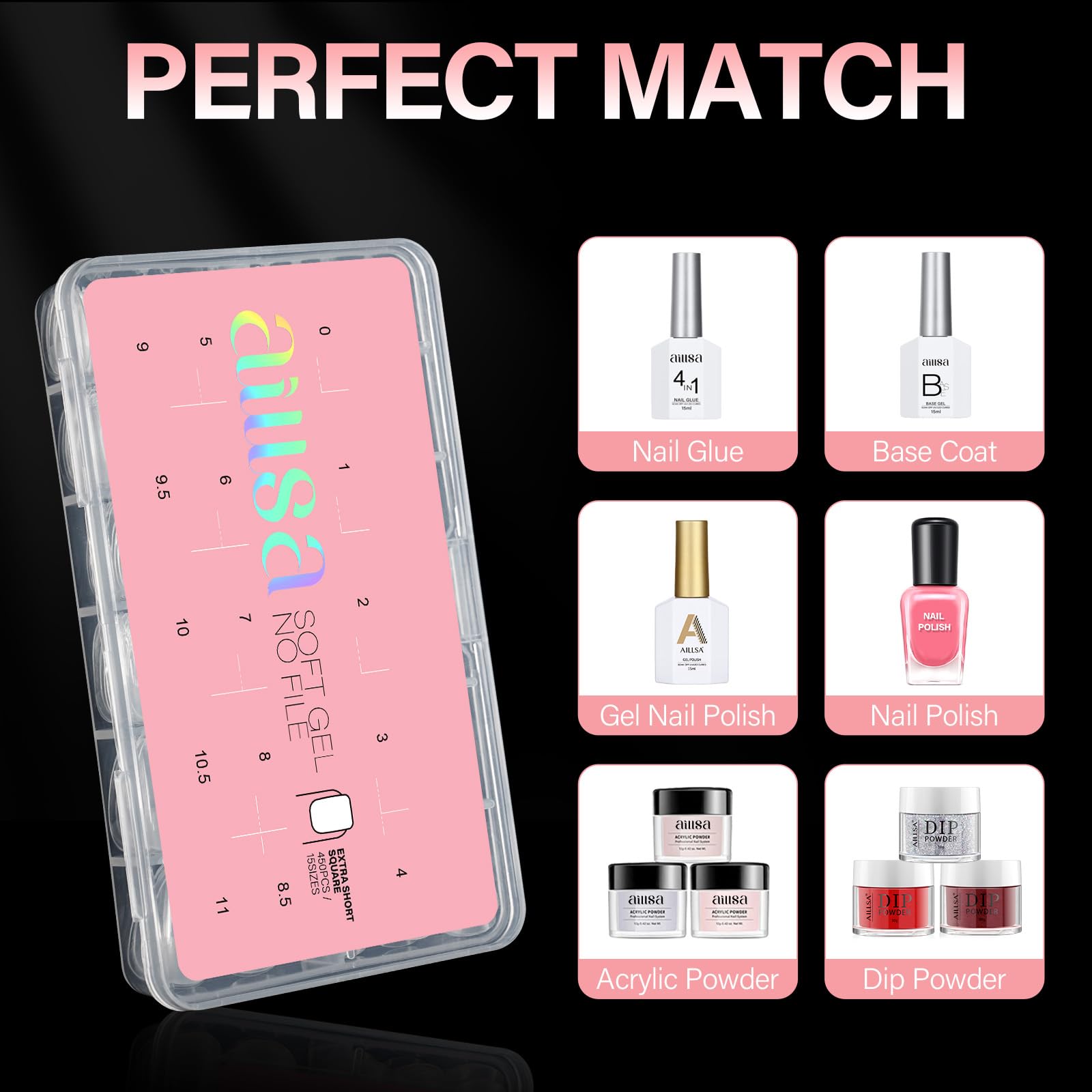 AILLSA Extra Short Square Nail Tips 450PCS Full cover Clear Nail Tips Matte No Need Files Upgraded Gel x Press on False Nail Tips for Nail Extension Fake Nail Tips Manicure 15 Sizes - Image 7