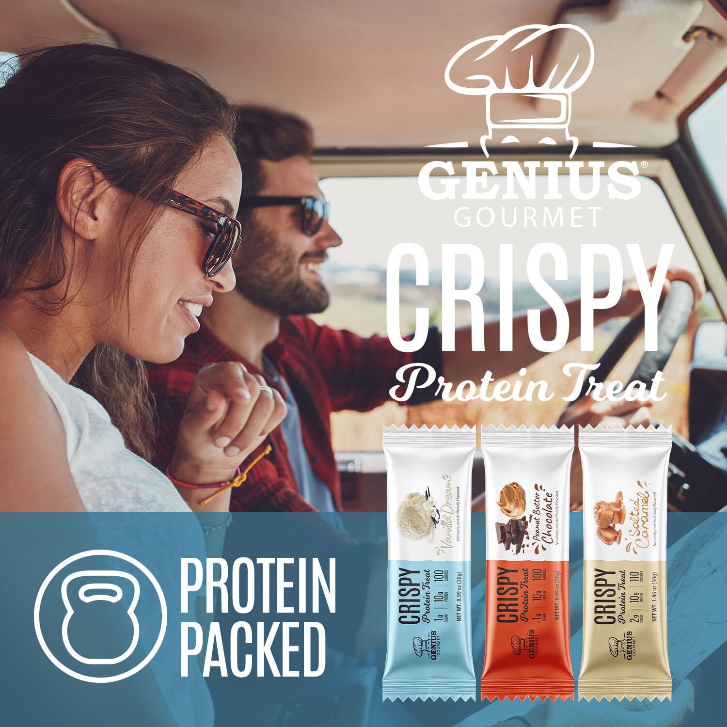 Genius Gourmet Crispy Protein Treat, Vanilla Dream, Keto Snack, Low Carb, Low Sugar & Gluten Free, Protein Snacks for Adults, 10G of Whey Protein per Protein Bar, 5 Net Carbs, On The Go Snack, 10 CT