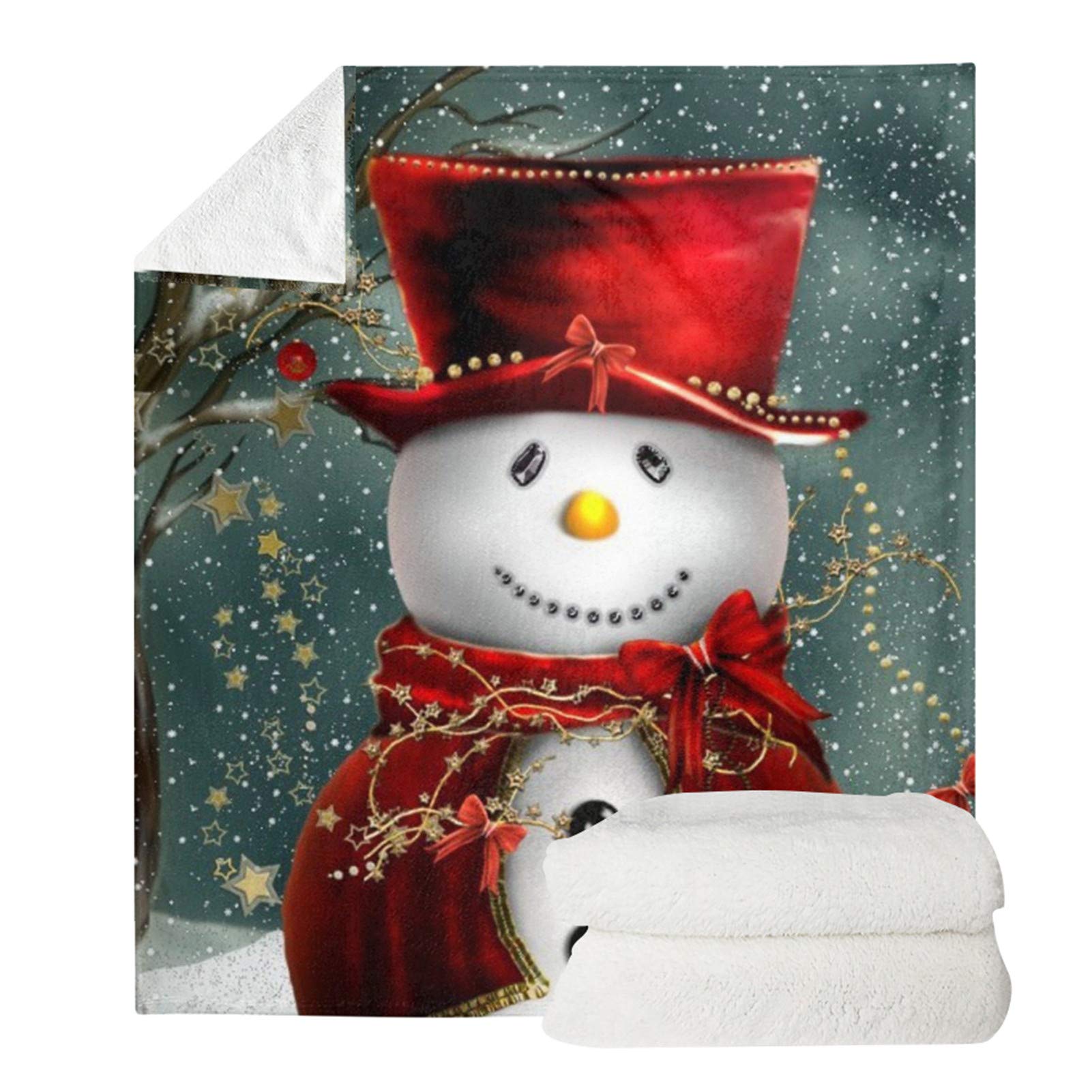 Coloranimal Christmas Blanket Throw Size,Soft Xmas Decorative Soft Pluffy Throw Cover Couch,Sofa,Office,Camping Plush Fleece Blanket Quilt Home Decor,Snowman Snowflake Printed L
