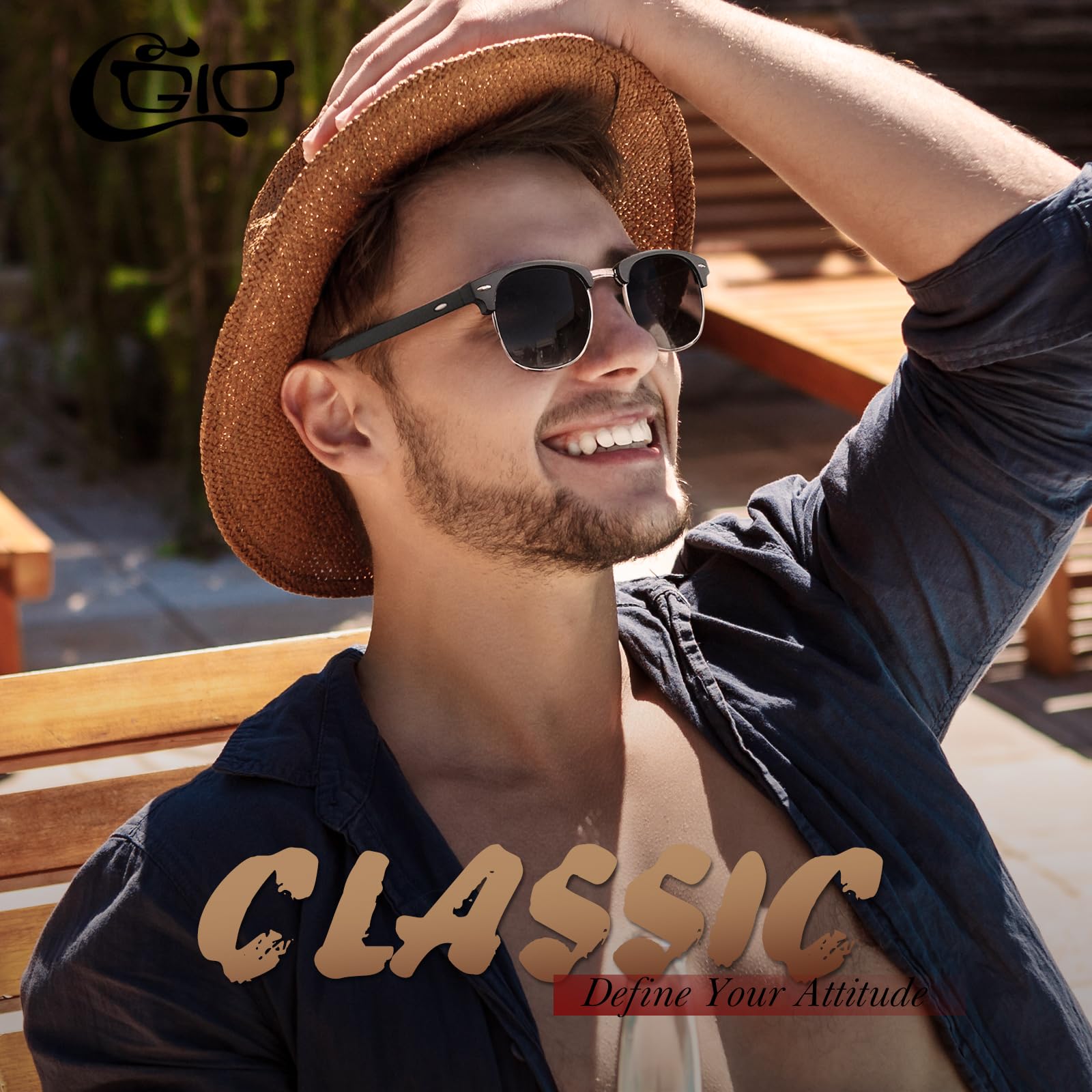 CGID MJ56 clubma Unisex Retro Vintage Sonnenbrille im angesagte 60er Browline-Style mit markantem Halbrahmen Sonnenbrille,Brillen trends 2018, 1a Matte Schwarz-grau, 51 2
