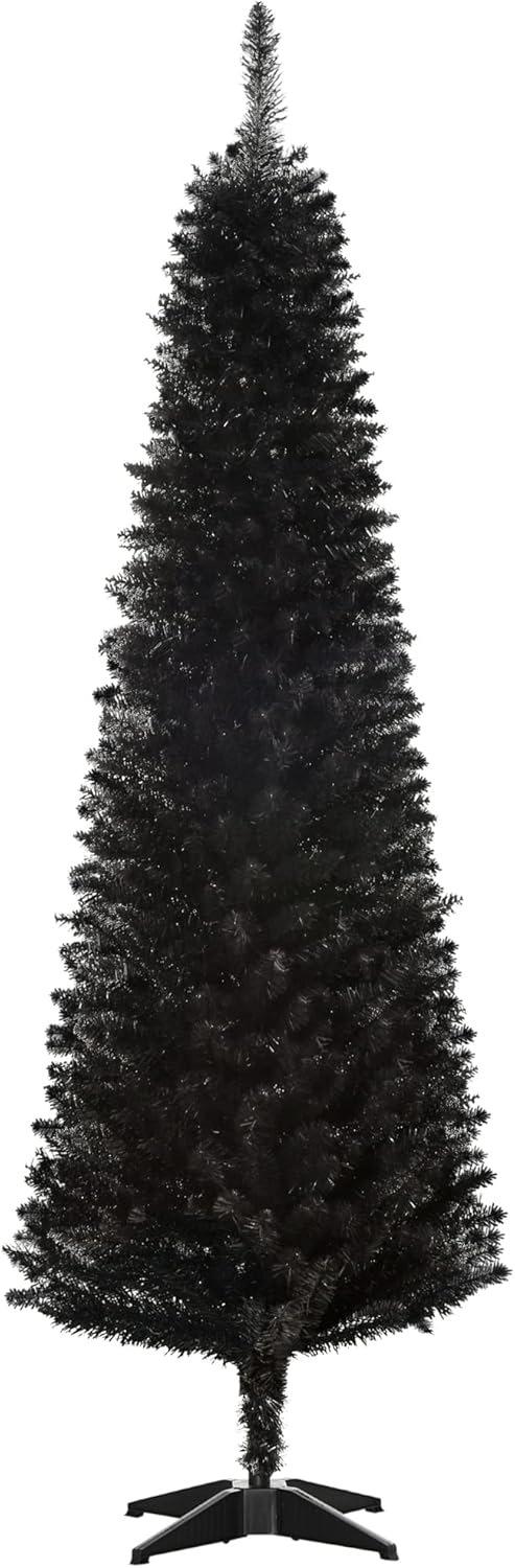 Trees - HOMCOM 6' Artificial Pencil Christmas Tree, Slim Xmas Tree with 390 Realistic Branch Tips and Plastic Stand, Black