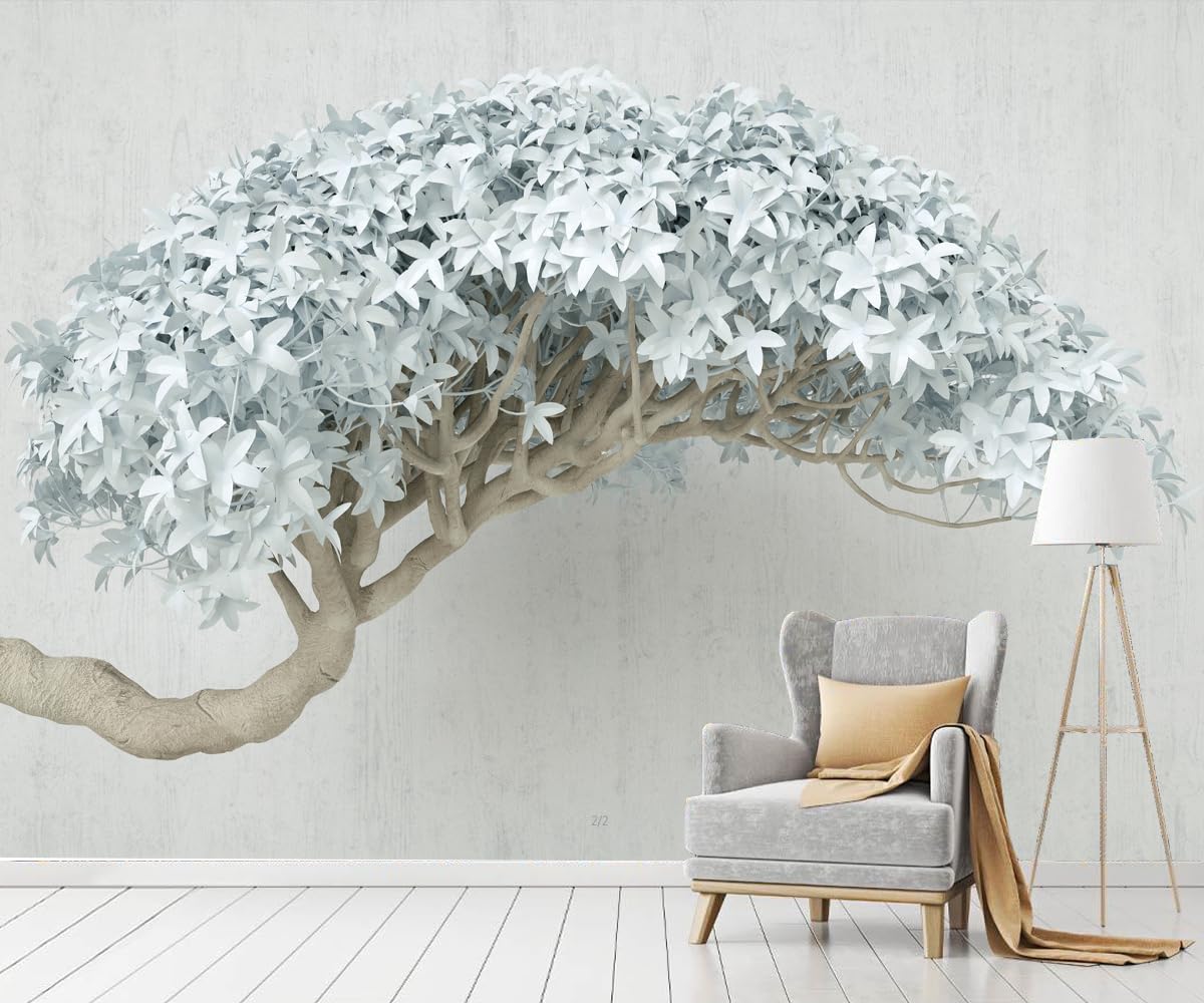 3D Panoramic Silk Wallpaper 300 x 210 cm Large Blue Tree Large Wall Plants Modern Minimalist for Living Room Adult Kids Room Decoration