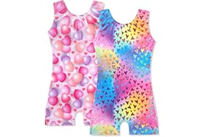 HOZIY 2 Pack Girls Gymnastics Leotards for Kids Toddlers Dance Outfits with Shorts Biketards Tumbling Clothes Sparkly