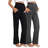 Foucome Women's Maternity Pants Casual Loose Wide Leg Cozy Pant Pregnancy Palazzo Lounge Trousers with Pockets
