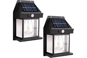 PEAKPLUS Solar Wall Lights Outdoor [2 Pack] Dusk to Dawn Solar Motion Lights Outdoor, Waterproof, 3 Lighting Modes, Wall Mount Light Sconces For Outside Patio Fence Yard Garage (BLACK-1 BULB, 2 PACK STANDARD)