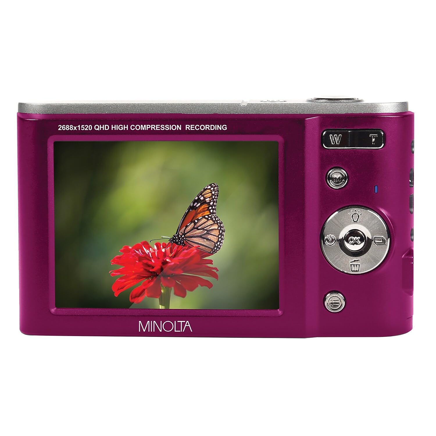 Minolta MND20 44MP Digital Camera – 2.7K Ultra HD Video, 16X Digital Zoom, Anti-Shake Stabilization, Time Lapse, Face Detection, 2.9-inch LCD Display – Lightweight Compact Camera (Magenta)