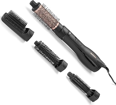 BaByliss Smooth Finish 1200, Warmluftbürste mit 5 Aufsätzen, Volumen/Formen/Glätten, 3 Temperaturstufen, Ionen-Technologie, 1200 W Föhnbürste, AS122E