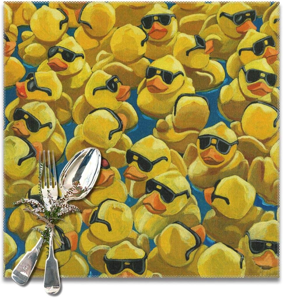Place Mats Rubber Duck 2 Square Placemats Set of 6,Heat