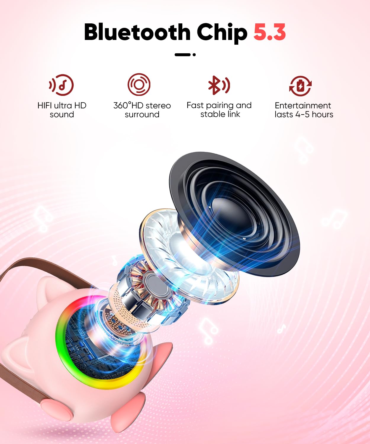 Mini Karaoke Machine Toy for Kids, Portable Karaoke Machine with 2 Wireless Microphone for 4,5,6,7,8,9,10,11,12+ Years Old Christmas Birthday Gifts Girls Boys (Pink)