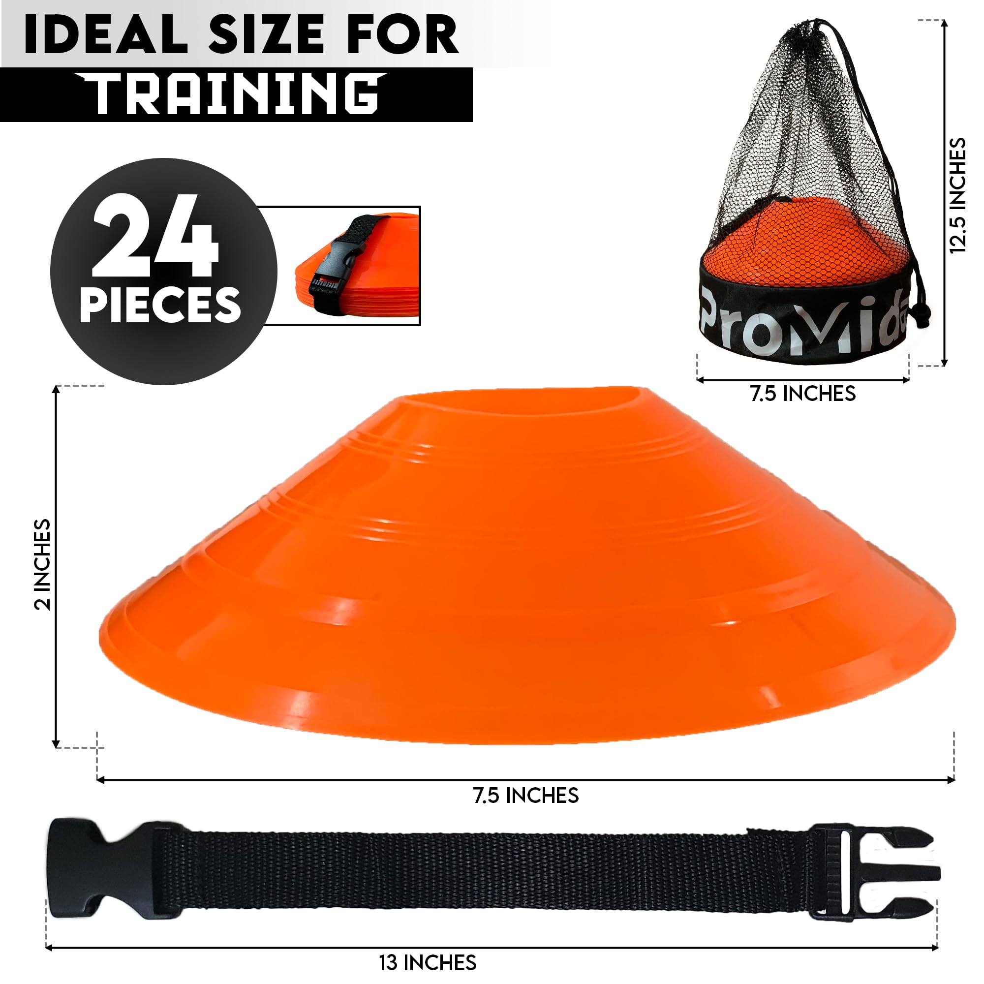 Disc Soccer Cones for Training Kids with Mesh Bag & Strap - Small Plastic Cones for Sports Training - Flexible Conos for Soccer Practice Equipment, Basketball & Football Drills Equipment