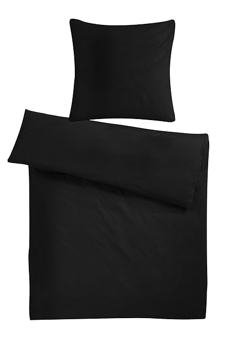 Carpe Sonno Kühles Mako-Satin Bettbezug Set in exklusiver Hotelqualität 155 x 220 cm Schwarz Übergröße aus 100% Baumwolle für