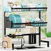 Sakugi Dish Drying Rack Over The Sink – Large Capacity Stainless Steel Dish Drainer, Multifunctional Kitchen Organizer, Black