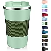 Insulated Coffee Tumbler 12 oz, Stainless Steel Coffee Mug with Lids, Travel Coffee Mug Leak Proof, Double Wall Vacuum Insulated Reusable Coffee Cup, Keep Drinks Hot and Cold (Light Green, 12 Ounces)