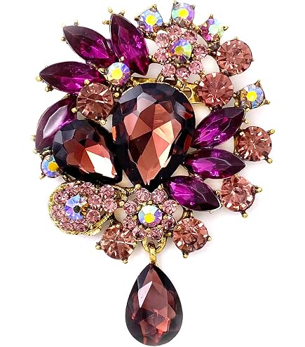 LAXPICOL Women's Vintage Crystal Flower Teardrop Brooch - Gold Tone Rhinestone Wedding Jewelry - View #8