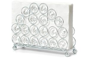 Kehail Metal Crystal Silver Napkin Holders, Standing Tissue Dispenser & Card Organizer -5.7"×4.3" Modern Table Organizer for 