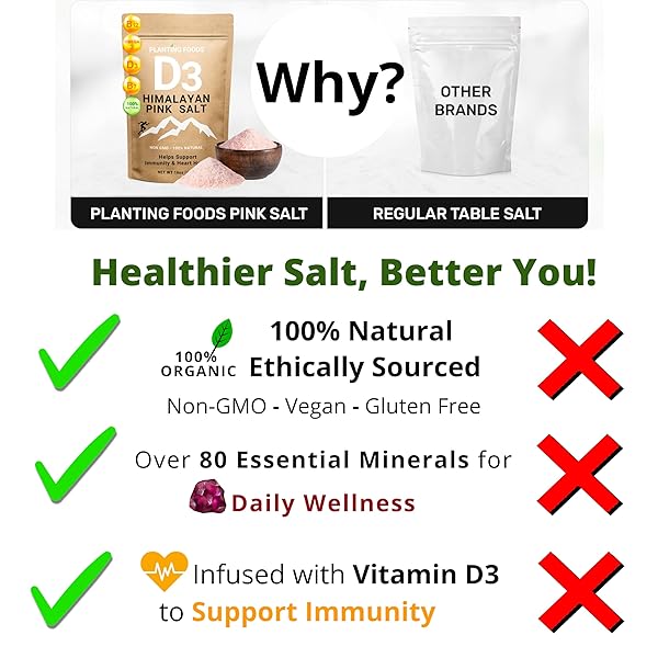 PLANTING FOODS HIMALAYAN PINK SALT WITH VITAMIN D3 – ORGANIC, VEGAN, KOSHER SALT, LAB TESTED, FINE GRAIN 16OZ | UNREFINED MINERAL-RICH COOKING SALT & NATURAL ELECTROLYTE BOOST