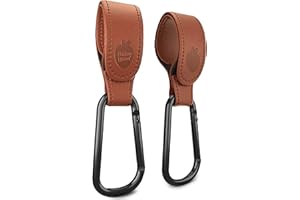 Baby Uma Stroller Hooks for Bags (2 Pack) - Leather-Style Stroller Clips and Hooks, Non-Slip Stroller Accessories, Carry 11 lbs Per Stroller Hook, Universal Baby Essentials & Stroller Accessories