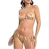 SOLY HUX Women's Floral Bikini Set Triangle Halter Tie Side Swimsuit Summer Vacation Beach Two Piece Bathing Suit