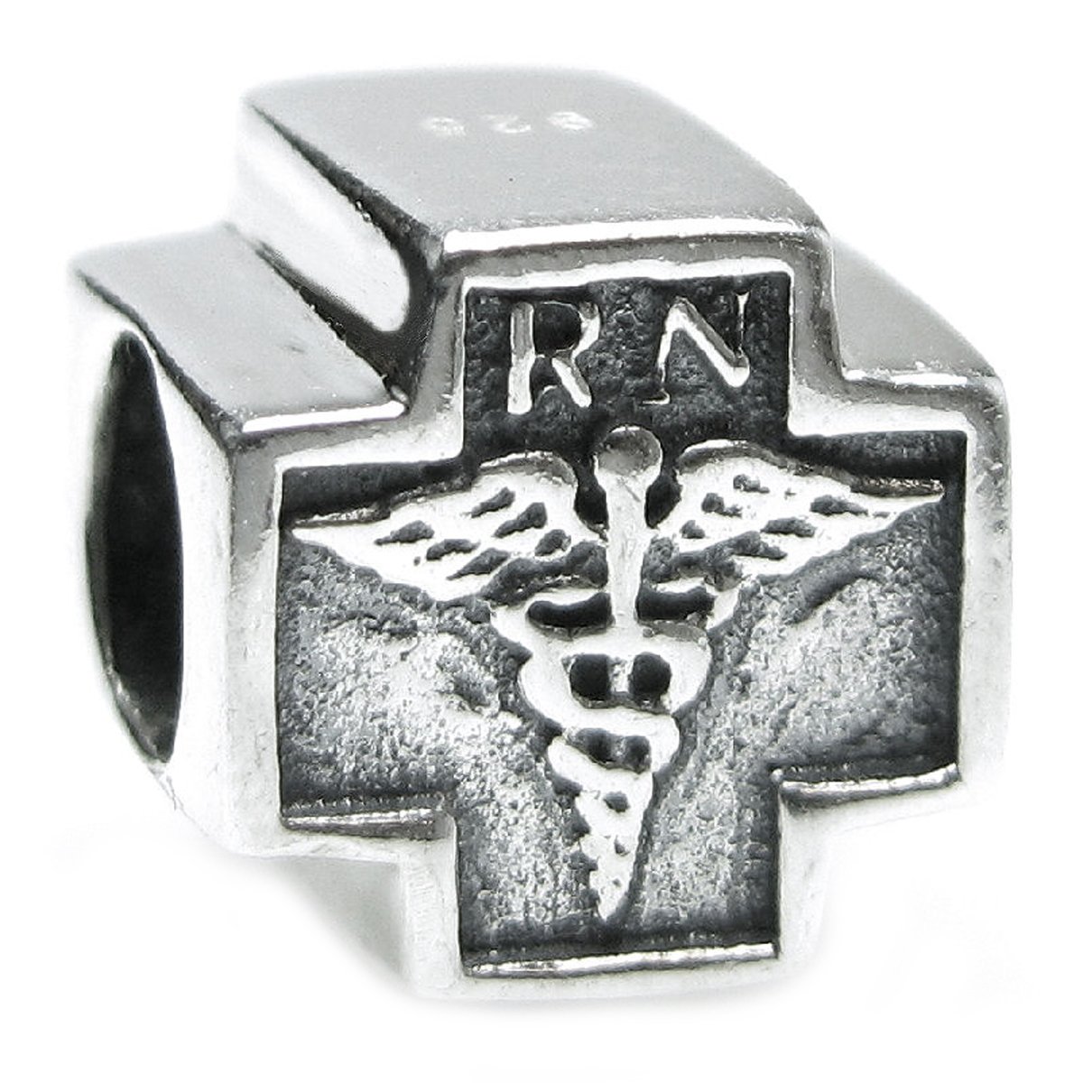 Queenberry Sterling Silver RN Registered Nurse Cross European Style Bead Charm