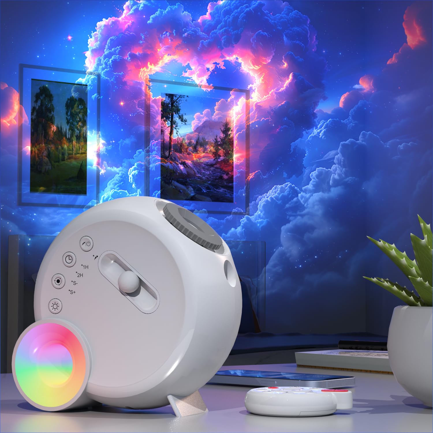 Galaxy Projector Night Light with 17 Colors RGB Dimming/13 Star Charts/15 White Noises/Wireless Remote Control/Bluetooth Audio/Timer Function, for Kids & Adults