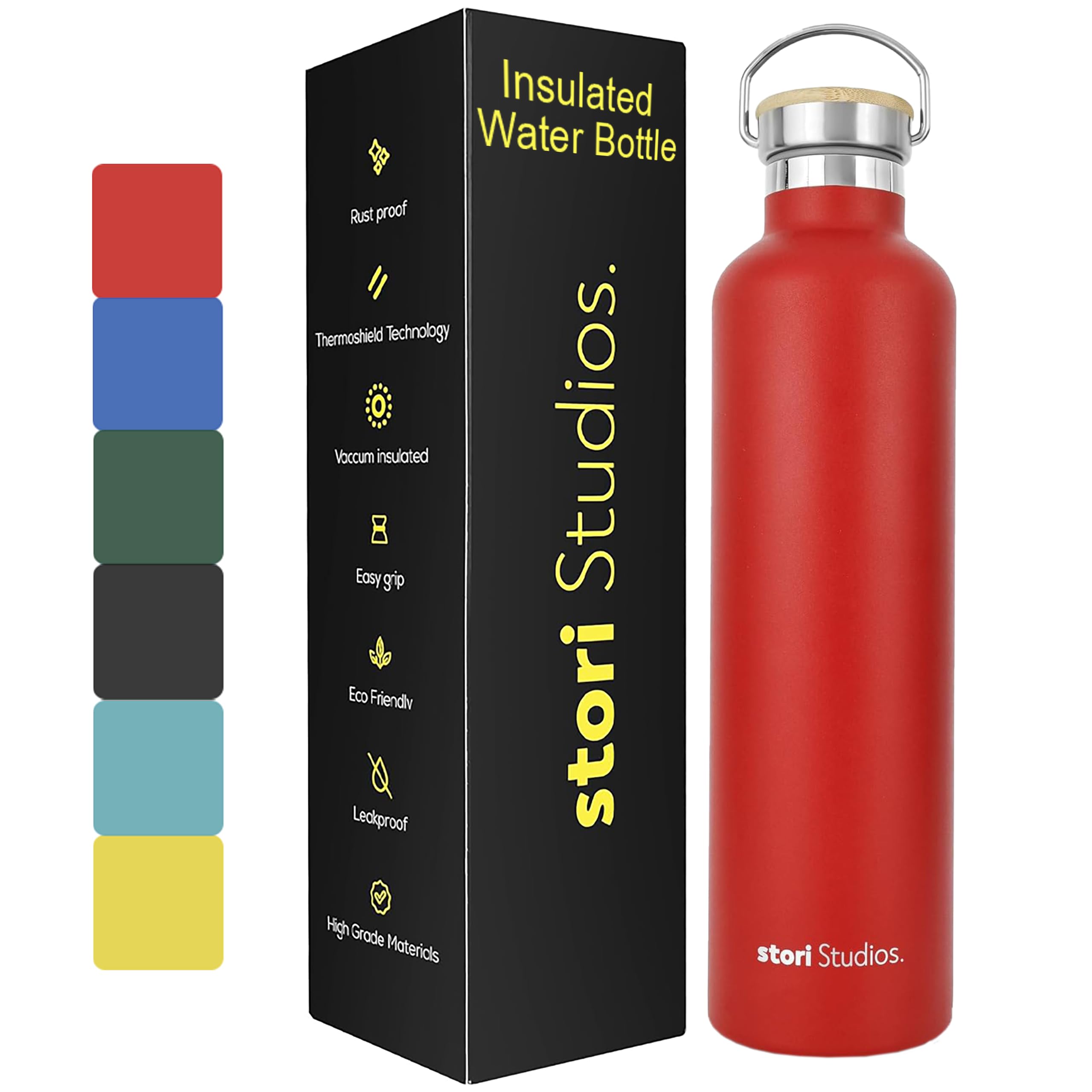 Stori Studios Stainless Steel Water Bottle 1l, Red Water Bottle, Insulated Water Bottle, Metal Water Bottle, BPA Free Water Bottle, Leak Proof Water Bottle, Reusable Water Bottle – Red