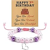 Gifts for 7 Year Old Girl Beaded Bracelet Best 7th Birthday Gift for Beautiful Girl Sister Granddaughter Niece 7th Birthday Gifts Ideas for Her Christmas Easter Present Jewelry Bracelet with Card
