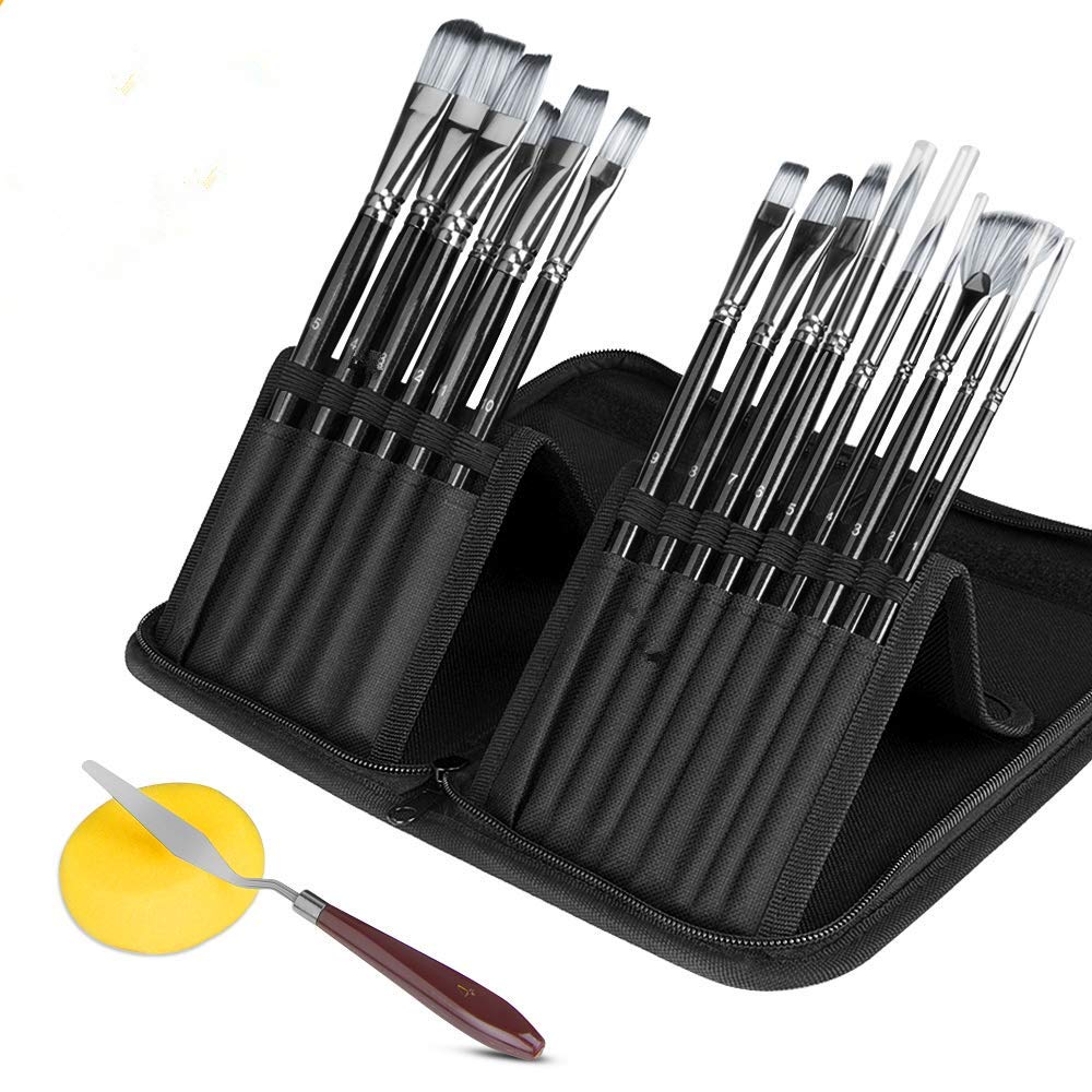 Paint Brush Set with Travel Case- Nylon Hair Paintbrushes for Acrylic Watercolor Oil Gouache Paint - for Artists, Adults & Kids(15pcs Nylon Hair Brush Set with Travel Case)