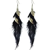 TIANHONGYAN Bohemian Handmade Natural Long Feather Dangle Earrings Vintage Boho Multicolor Tassel Feathers Dangle Drop Earrings for Women Girls Jewelry