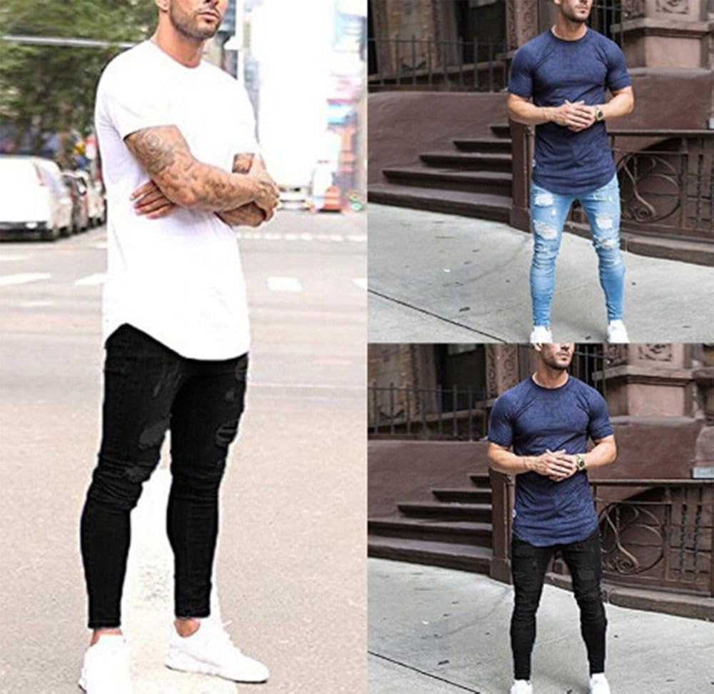 Huateng Pantalones Vaqueros Rasgados Para Hombre Pantalones